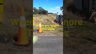 Road work vehicle laying down on the job