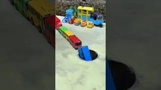Big Truck Pushing Bus Cars Into Pit Part 75 #jcb #jcbvideo #tractor #train