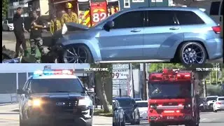 LAPD OLYMPIC UNITS x2 | LAFD E 82 RESPONDING CODE 3 | CPI COLLISION