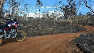 Bushfire hit our property.... Riding through the fire affected area on my Aprilia Tuareg Rally