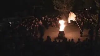 Anti-Zionist Jews are burning the Israeli flag.Village of Kiryas Joel, New York, USA.