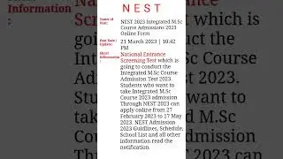 NEST 2023 Integrated M.Sc Course Admissions 2023 Online Form Out Check Eligibility Course Fees Dates
