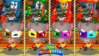 Talking Tom Hero Dash : Double Power Colors Suits Hero Tom Fight Vs Four World Bosses Master Raccoon