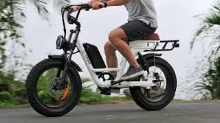 Ewhip Electric Bike Beach Ride: White & Green Models in Morning Coastline Action