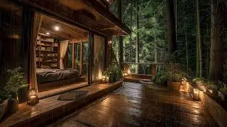 Relaxing Rain on a Glass Cabin 🌧️ | Cozy Wood Deck Ambience for Sleeping