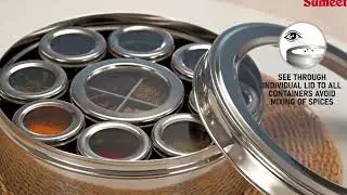 Sumeet 12-in-1 Stainless Steel Masala Box | Airtight Spice Organizer with See-Through Lid & Spoons