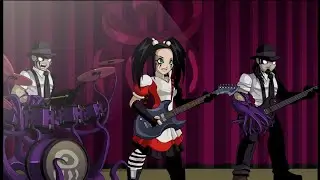 AQW fighting the 6th chaos lord Kimberly and her bandmates of the band: One Eyed Doll