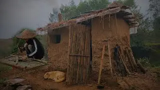 Restoration of MUD HOUSE on island / IN HEAVY RAIN /with stove #wildadventurealone