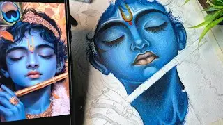 Krishna Drawing,  Oil Pastel Drawing,  Face Colouring Tutorial, Step By Step 😍🦚