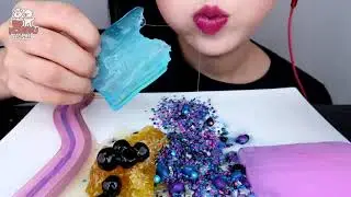 ASMR GALAXY CANDY, RAINBOW JELLY NOODLES, HONEYCOMB, ALOE, BOBA 갤럭시 캔디, 젤리국수, 꿀, 알로에, 펄 먹방 MUKBANG