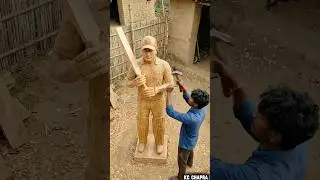 From Log to Legend &ndash; MS Dhoni Wooden Statue! #ai #msdhoni #woodenstatue