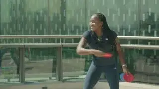 Coco Gauff competes in the Skills Challenge - 2025 Dubai Duty Free Tennis Championships