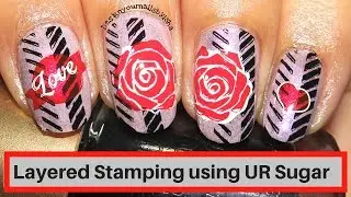 Layered Stamping Nail Art | UR-L002 stamping plate swatch | DesignYourNailsByIsha