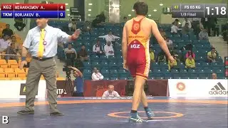 1/8 FS - 65 kg: A. MIRAKHIMOV (KGZ) df. B. BORJAKOV (TKM), 9-1