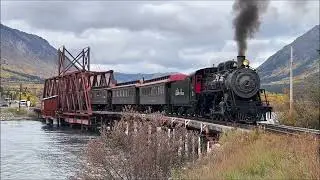 Classic steam engine train approaching/White Pass and Yukon Steam Train.
