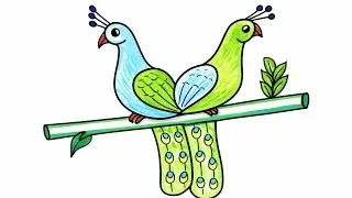 🔥 Peacock Love Drawing ❤️ | Easy & Beautiful Colour Drawing Tutorial 🦚✏️