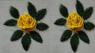 Beautiful 3D yellow rose flower with thread || thread work on fabric 