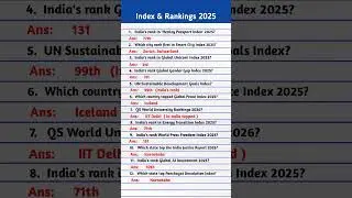 Index and Reports 2025 Current Affairs | Index and Rankings 2025 | Important Index and Rankings |