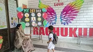 Raghukul school teacher greetings her students with special handshake,hug,highfive etc..