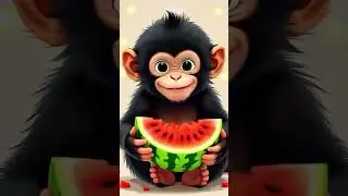Baby Monkey Eating Watermelon All day