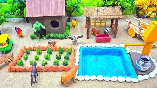 DIY tractor Farm Diorama with house for cow, pig, fish pond | how to plant a carrots field #15
