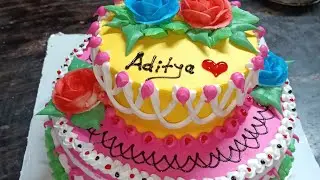 Pink colour pineapple flavour 2 step cake water cream special design order cake 