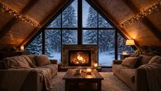 2 Hours of Cozy Winter Cabin Fireplace Ambience – Snowy Day, Fire Sounds for Sleep & Focu