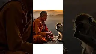 Monkey & Monk eating on beautiful mountain🐒 #asmr #ai #relaxing #satisfying #monkey #satisfying