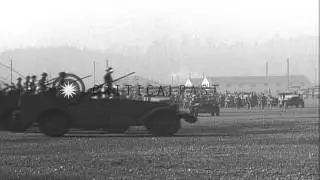 President Franklin Roosevelt watches American troops, vehicles and equipment pass...HD Stock Footage