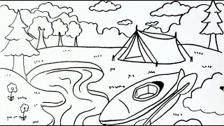 How to Draw a Forest Camping Scene ⛺🔥 | Vẽ Cảnh Cắm Trại Trong Rừng | Easy Nature Landscape Art #art