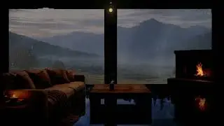 9 hours of Soft Rain at Dusk in a Glass Mountain Cabin 🌧️🔥 | Cozy Evening Ambience for Sleep