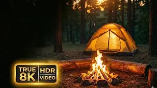 Crackling Campfire Ambience at Night in 8K HDR | Cozy Forest Tent Relaxation