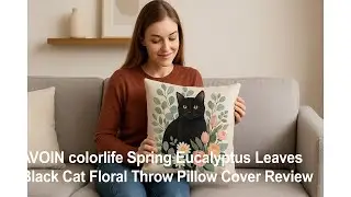 🌿🐈 AVOIN colorlife Spring Eucalyptus Leaves Black Cat Floral Throw Pillow Cover Review 🐈🌿