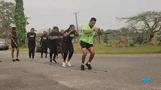 Cardio exercise for thighs...10 steps, 5 reps squat walk on the Agility ladder.