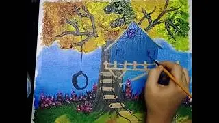 Acrylic Painting/ painting a little house on the tree/World of Arts and Coloures