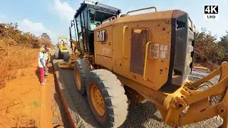 Tepa Goaso Road R63 Rehabilitation E02 - Bulldozers Laying Chippings as Traffic Flows 4K