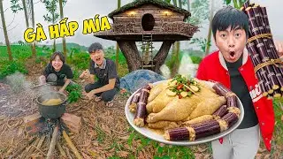 Thái Chuối Thử Thách Cắm Trại Trong Rừng Mưa Rét Làm Món Gà Hấp Mía Siêu Thơm Ngon