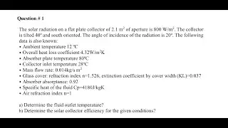 Solar Thermal Course, Flat Plate Solar Collector #Question 1