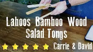 Laboos Bamboo Wood Salad Tongs with Space Saving Collapsible Spring, Enhanced Grip