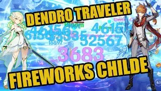 Tartaglia & Dendro Traveler Create Fireworks | Genshin Impact 3.0 Dendro Taser Childe Showcase