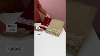 Crunchy gold crush saree with beautiful embroidery work & contrast embroidery work blouse