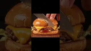 Hyper-Realistic Cheeseburger Slicing ASMR 🍔🔪 #asmr #food #burger #satisfying  #ai #eatingsounds