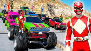 КОМАНДА POWER RANGERS с Monster Truck CARS SUPERHEROES JUMP Challenge на RAMPS # 131
