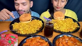 EATINGVEGGY MAGGI , ALOO PATTY BURGER, HONEY CHILLY POTATO|INDIAN FOOD MUKBANG| SPICY FOOD BITE 