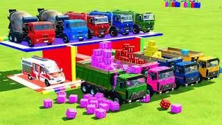 TRANSPORTING CONTRUCTION POLICE CARS, MIXER TRUCK , HELICOPTER, AUDI VEHICLES - Crash Test ! - FS22