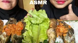 ASMR MUKBANG IKAN GORENG SAMBAL MERCON LALAPAN DAUN SELADA MENTAH 