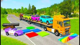 Flatbed Truck McQueen | Transportation with Truck – Pothole vs Car #07 | BeamNG.Drive