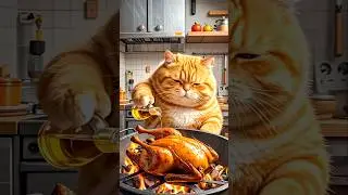 Master Chef Kitty Cooks Roast Chicken! 🍗🐱 #Shorts #happysunday  #aivideo