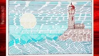 How to Draw Scenery with Lines|Line art scenery Drawing| Line Art Landscape| Lines art Draw scenery