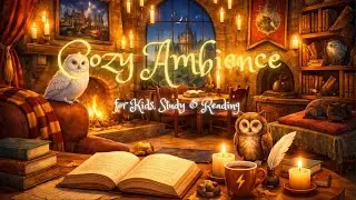 Cozy Wizards Reading Ambience | Magical Library Music for Kids & Study